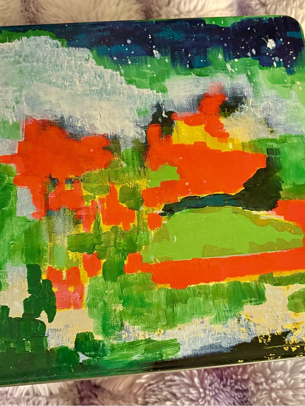 Lush Abstract Canvas Art in Green, Orange, Yellow and Blue